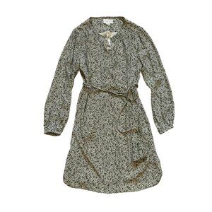 Charlotte Brody Mini Belted Dress Womens Small Green Long Sleeve Silk V-Neck